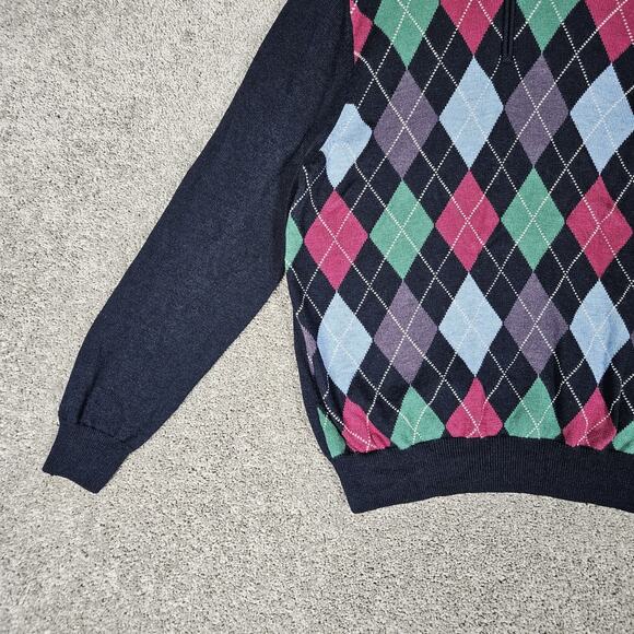 Brooks Brothers Wool Sweater Mens XL Blue Argyle 1/4 Zip Preppy Grandpacore - Picture 3 of 15